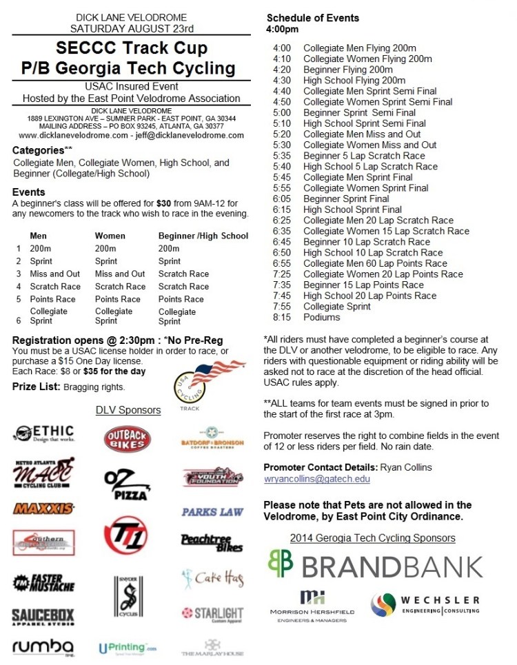2014 SECCC Track Cup Flyer (7.29.2014)